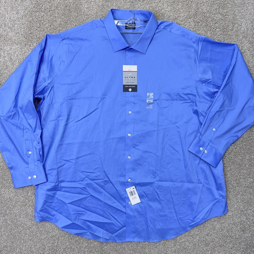 Van Heusen Dress Shirt Mens 20 36/37 Ultra Wrinkle Free Blue Frost Big Fit NEW
